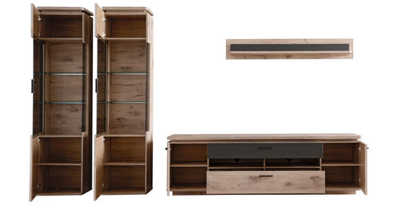 WOHNWAND  in Anthrazit, Eiche dunkel  330/208/50 cm  - Eiche dunkel/Anthrazit, KONVENTIONELL, Glas/Holzwerkstoff (330/208/50cm) - Cantus