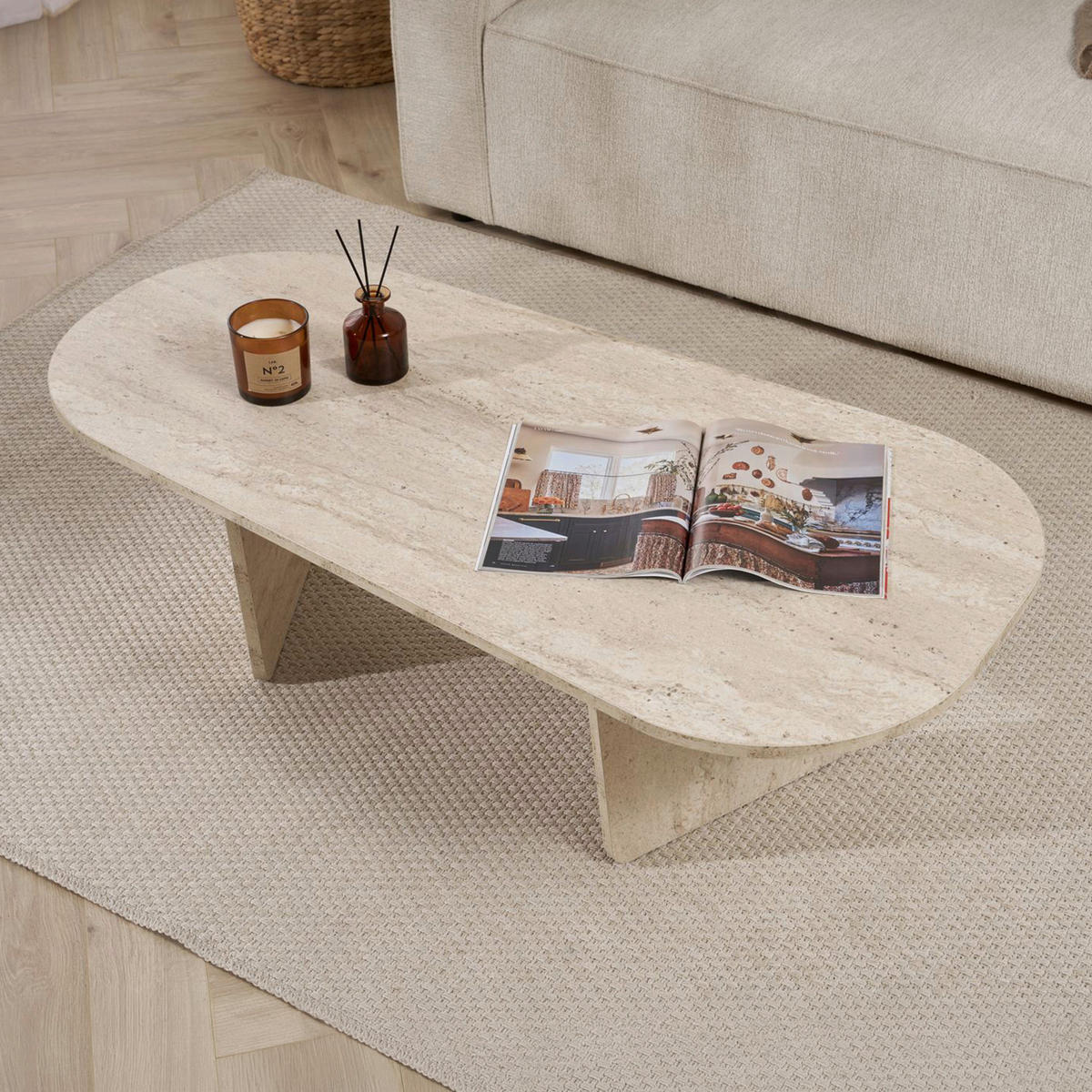 COUCHTISCH Freiform Creme  - Creme, Design, Holzwerkstoff (130/40/65cm) - MID.YOU