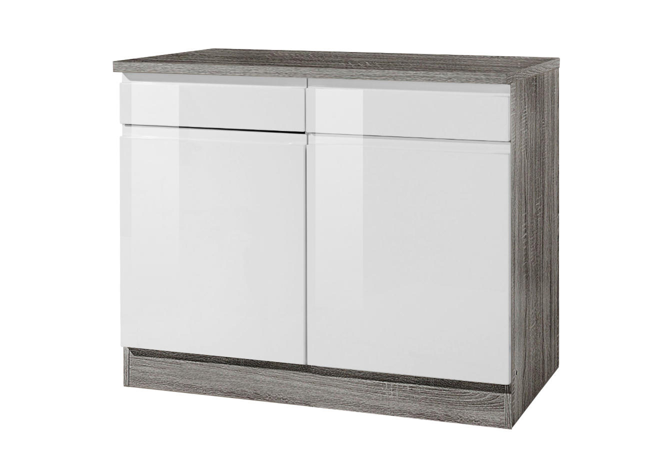 KÜCHENUNTERSCHRANK 100/85/60 cm  in Grau, Weiß Hochglanz  - Weiß Hochglanz/Weiß, Basics, Holzwerkstoff (100/85/60cm) - Held