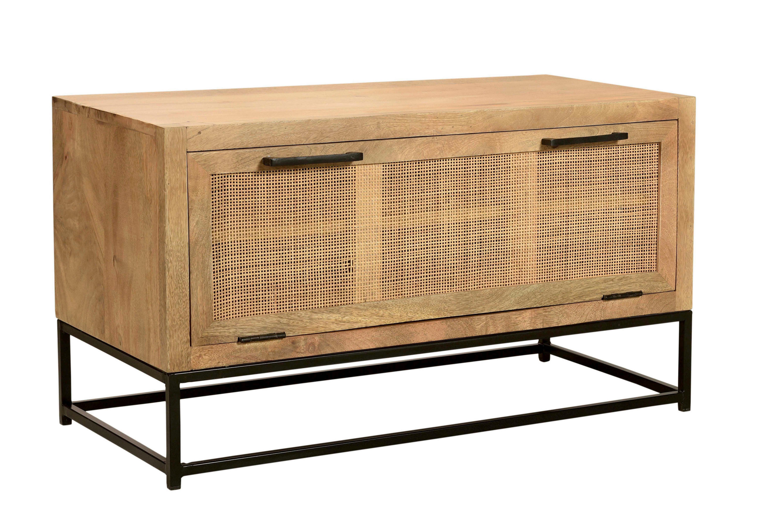 SCHUHSCHRANK Mangoholz, Rattan massiv Naturfarben, Schwarz  - Schwarz/Naturfarben, Design, Holz/Metall (84,5/48/40cm) - MID.YOU