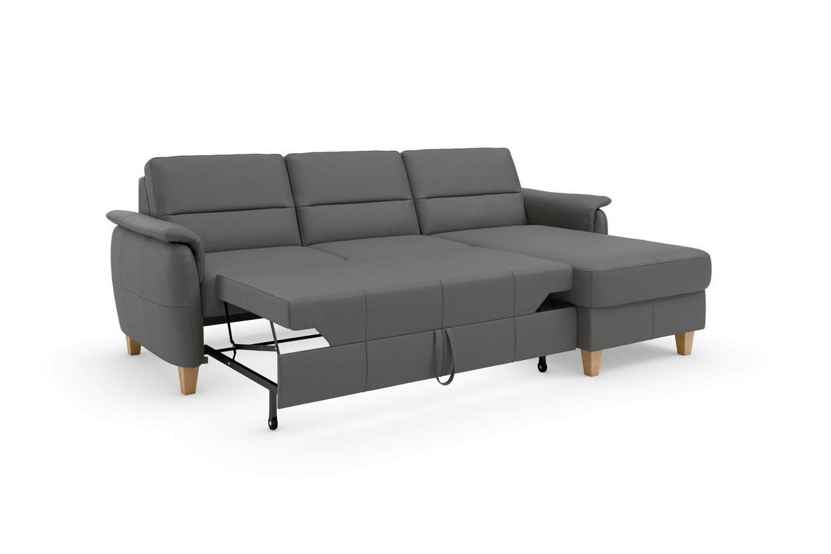 ROHOVÁ SEDAČKA, kůže, mokka - barvy dubu/mokka, Basics, dřevo/kůže (244/163cm) - Sit & More