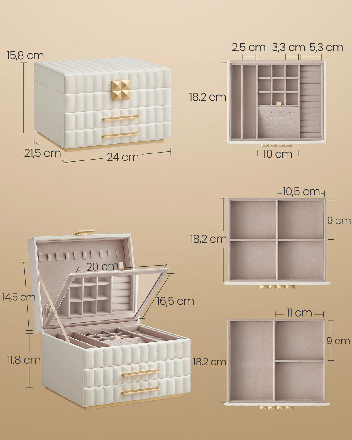 SCHMUCKKÄSTCHEN - Weiß, LIFESTYLE, Glas/Leder (24/15,8/21,5cm)