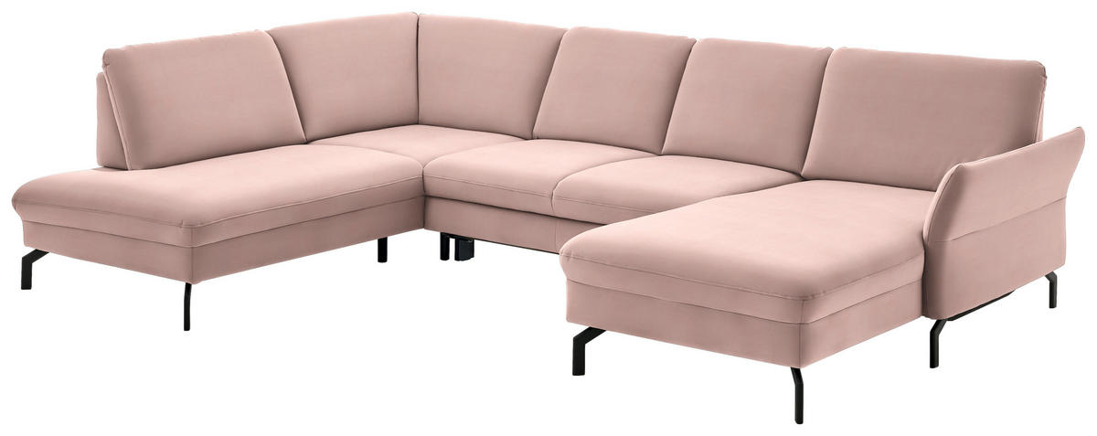 WOHNLANDSCHAFT in Velours Rosa  - Schwarz/Rosa, Design, Textil/Metall (220/335/179cm) - Beldomo System