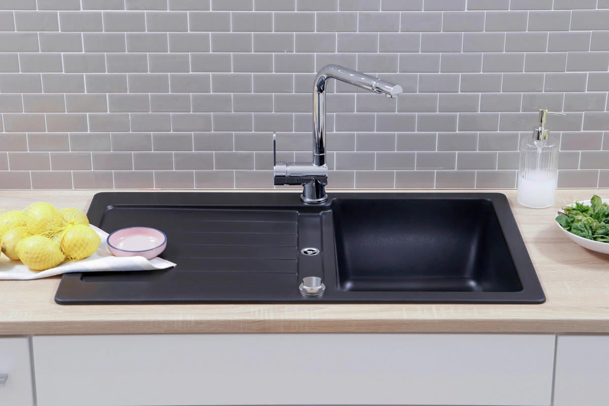 SPÜLE AUSTIN86X50S  - Schwarz, Design, Stein (86/21/50cm) - Respekta
