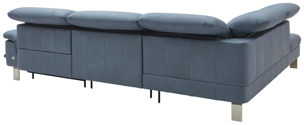 ECKSOFA in Echtleder Blaugrau  - Edelstahlfarben/Blaugrau, Design, Leder/Metall (309/233cm) - Dieter Knoll