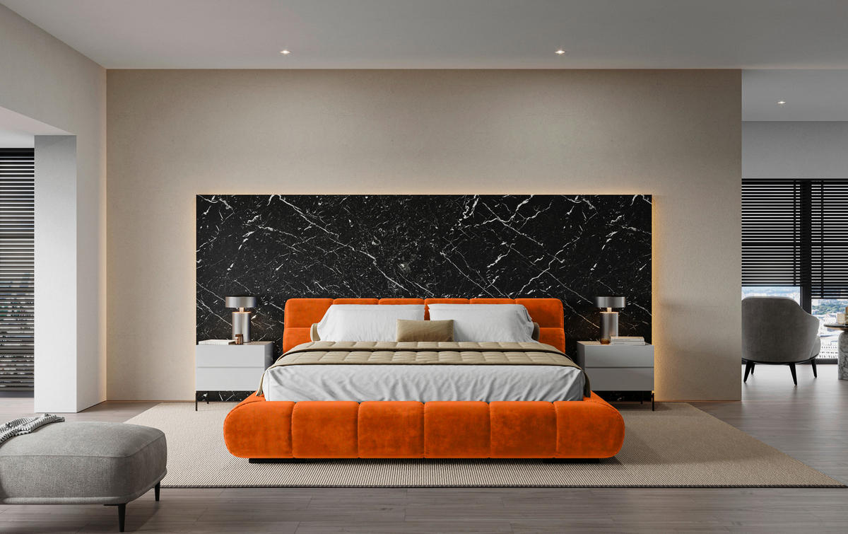 POLSTERBETT 160/200 cm,  in Bernsteinfarben,  - Bernsteinfarben/Schwarz, Design, Textil/Metall (160/200cm) - Belluti