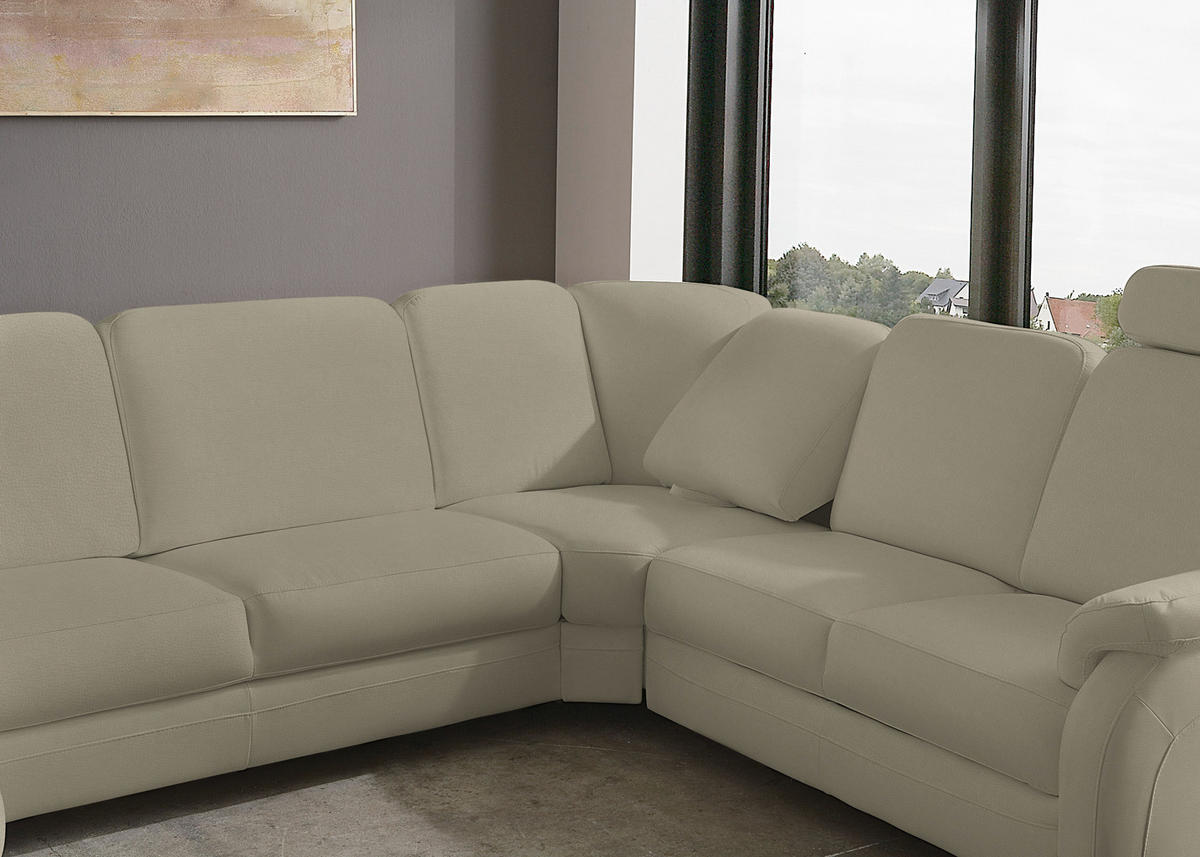 WOHNLANDSCHAFT  in Echtleder Ecru  - Ecru/Alufarben, KONVENTIONELL, Leder/Metall (165/329/239cm) - Beldomo Premium