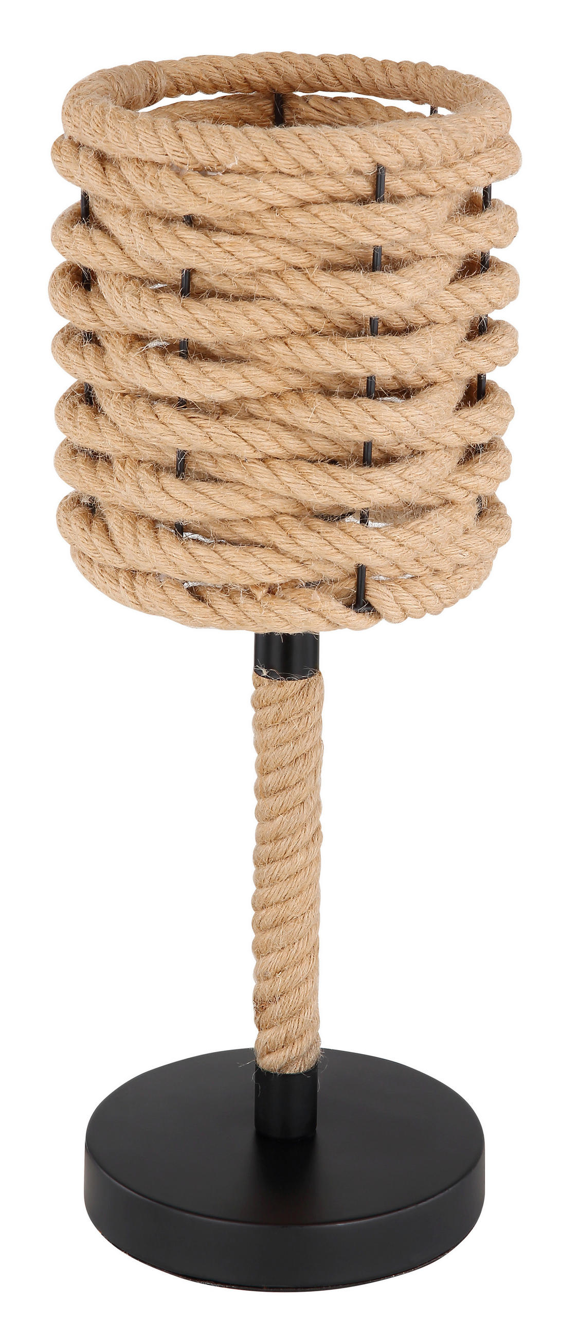 STOLNÍ LAMPA, E27, 16,5/45 cm  - černá/hnědá, Konvenční, kov/přírodní materiály (16,5/45cm) - Globo