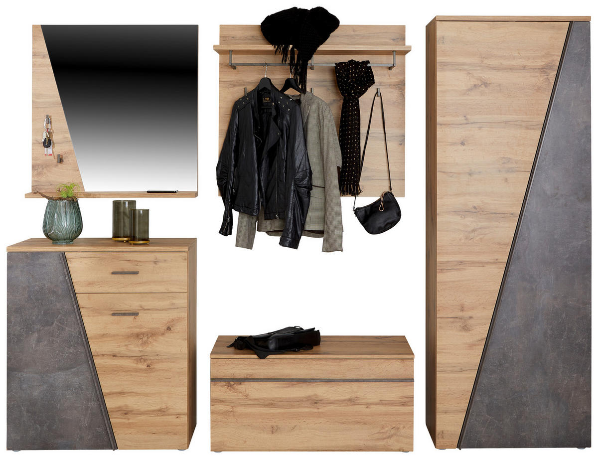 SCHUHSCHRANK Eichefarben, Dunkelgrau  - Eichefarben/Dunkelgrau, MODERN, Holzwerkstoff/Kunststoff (70/196/35cm) - MID.YOU