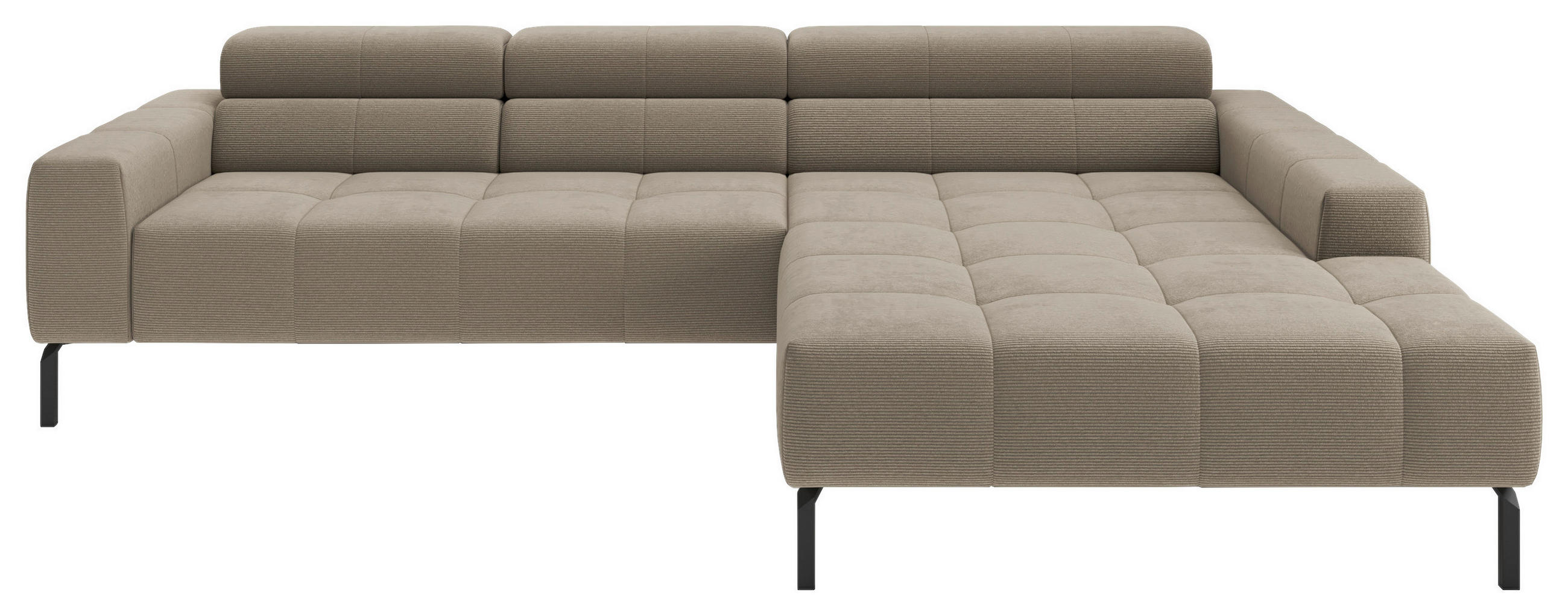 ECKSOFA Sandfarben Feincord Rücken echt, Kopfteilverstellung, Sitztiefenverstellung  - Sandfarben/Schwarz, KONVENTIONELL, Textil/Metall (293/226cm) - Hom`in