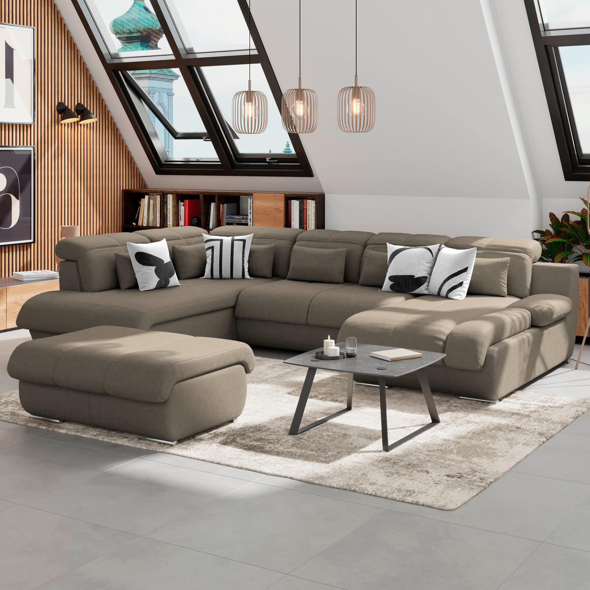 WOHNLANDSCHAFT Dunkelbraun Mikrofaser  - Chromfarben/Dunkelbraun, MODERN, Textil/Metall (228/345/184cm) - MID.YOU