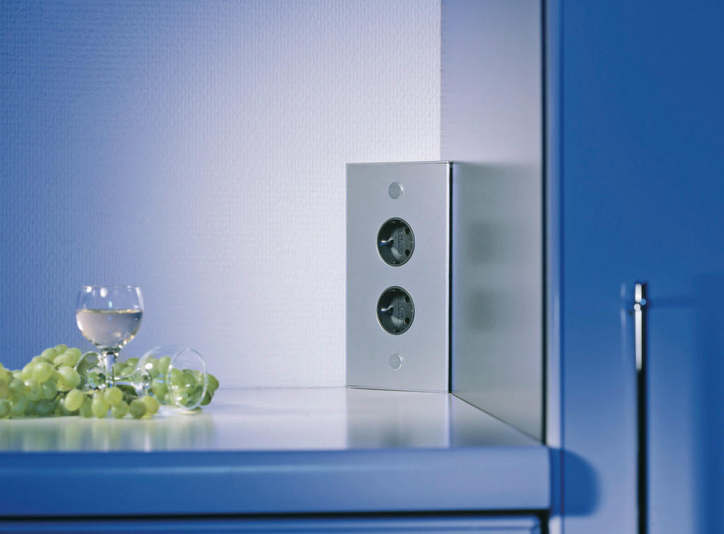 Ecksteckdose Küche Edelstahl 2-Fach BxH 11,5x20 cm