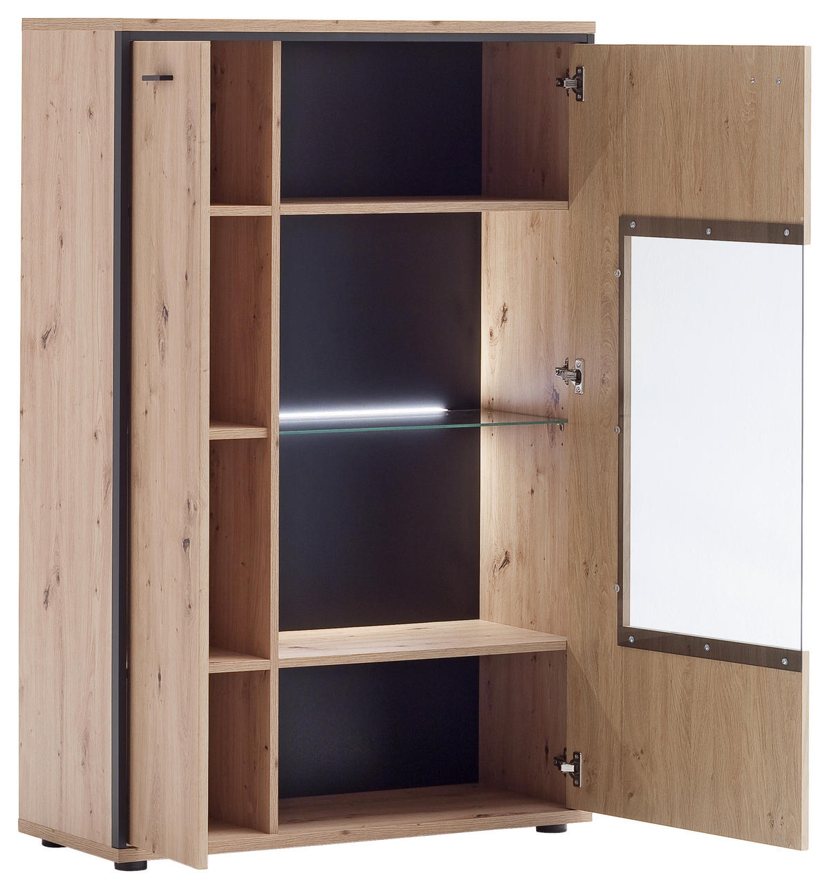 HIGHBOARD Skopje  in 93/142/38 cm  - Eichefarben/Anthrazit, Design, Glas/Holzwerkstoff (93/142/38cm) - MID.YOU