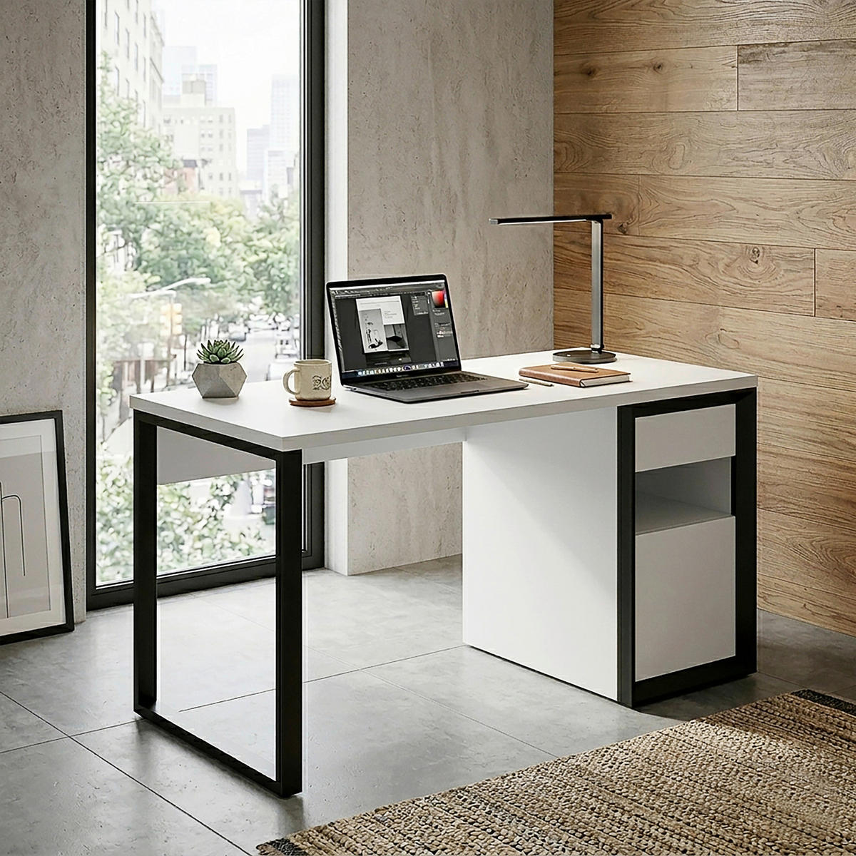 ÍRÓASZTAL  - fekete/fehér, Modern, faalapú anyag/fém (140/59/76cm) - Livetastic
