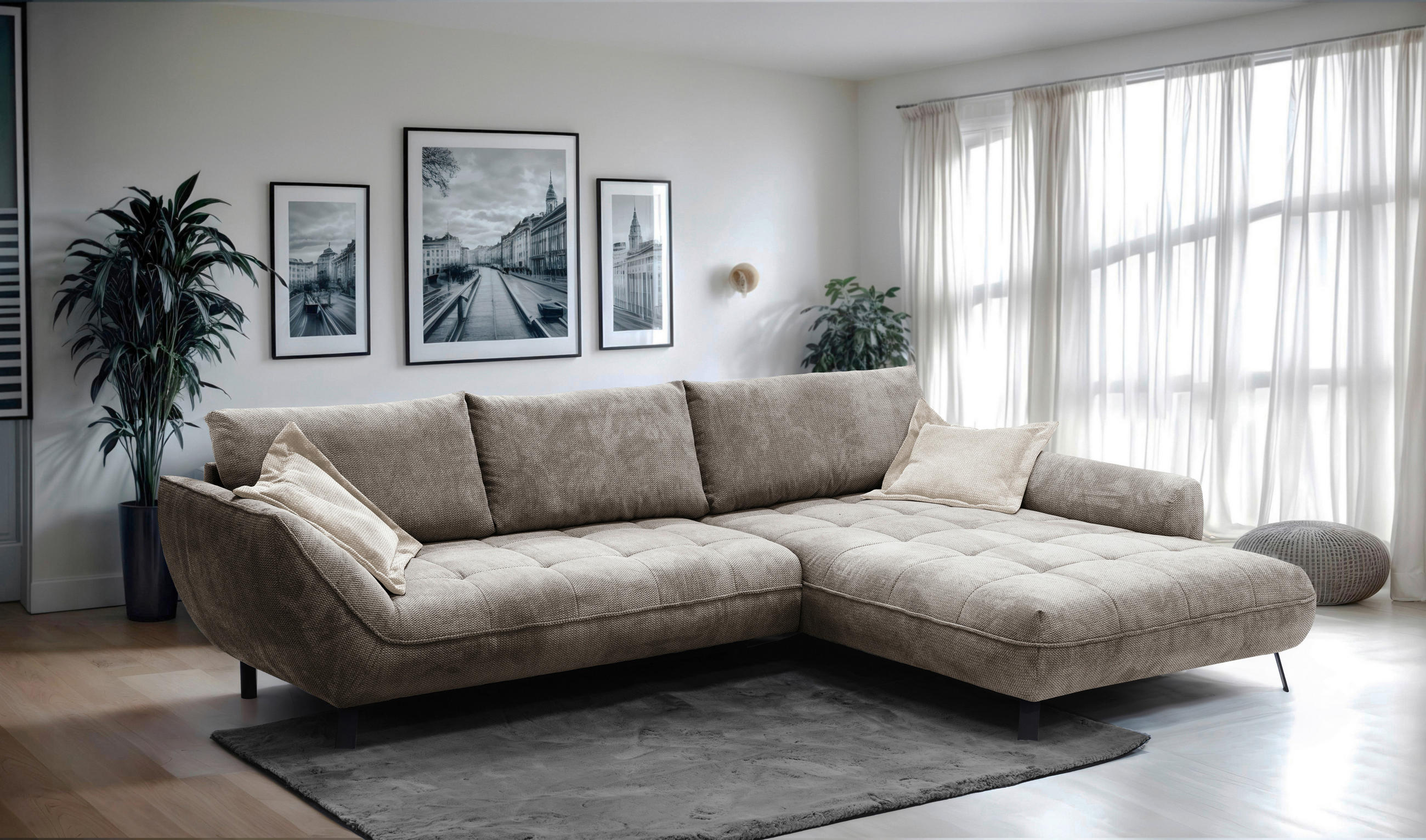 ECKSOFA in Struktur Hellbraun  - Hellbraun/Beige, Design, Textil/Metall (324/205cm) - Livetastic