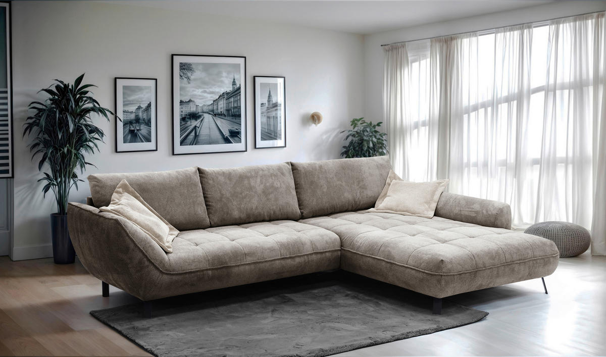 ECKSOFA in Struktur Hellbraun  - Hellbraun/Beige, Design, Textil/Metall (324/205cm) - Livetastic