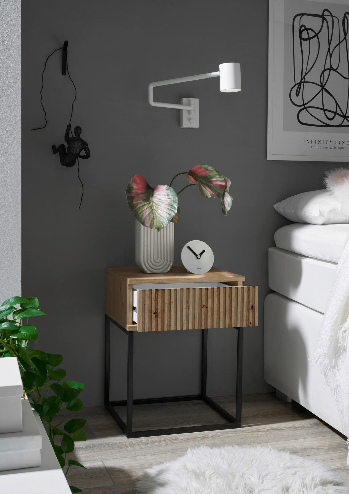 NACHTSCHRANK 40/52/38,5 cm  - Schwarz/Eiche Artisan, MODERN, Holzwerkstoff/Metall (40/52/38,5cm) - Livetastic