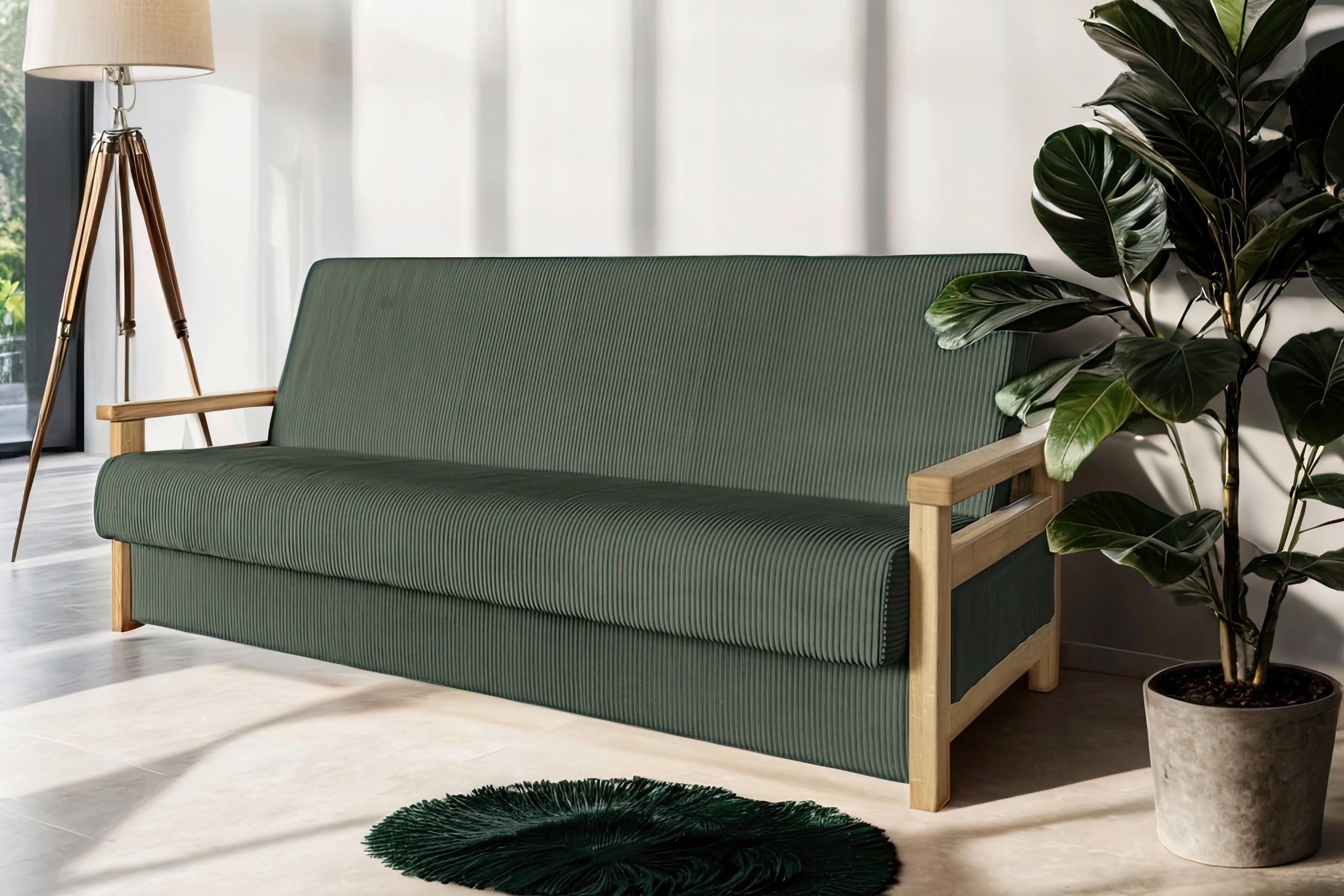 BÄDDSOFFA i manchester mörkgrön  - mörkgrön/naturfärgad, Design, trä/textil (220/90/90cm) - P & B