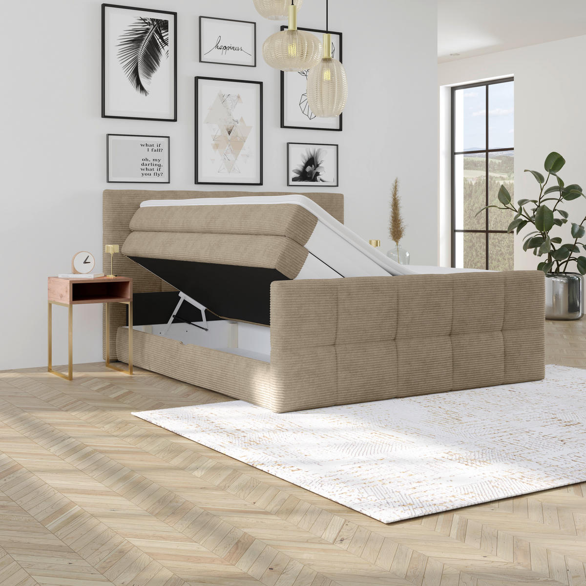 BOXSPRINGBETT 160/200 cm,  in Schlammfarben, gepolstertes Kopfteil, Bettkasten, Topper, Matratzen, H4 + H4 = sehr fest  - Schlammfarben, KONVENTIONELL, Holz/Holzwerkstoff (160/200cm)