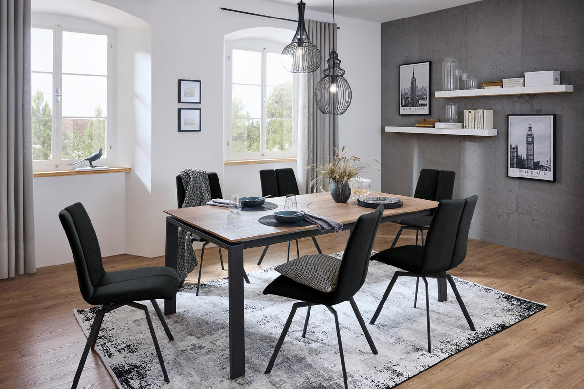 STUHL  Lederauswahl, Stoffauswahl, Typenauswahl Struktur  - Anthrazit/Dunkelblau, Design, Textil/Metall (50/92/64cm) - Venjakob