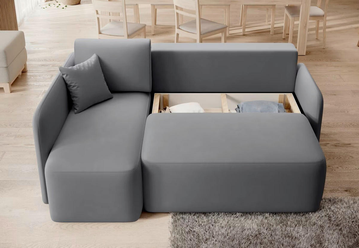 ECKSOFA  Grau Plüsch  - Schwarz/Grau, Design, Kunststoff/Textil (150/206cm) - MID.YOU