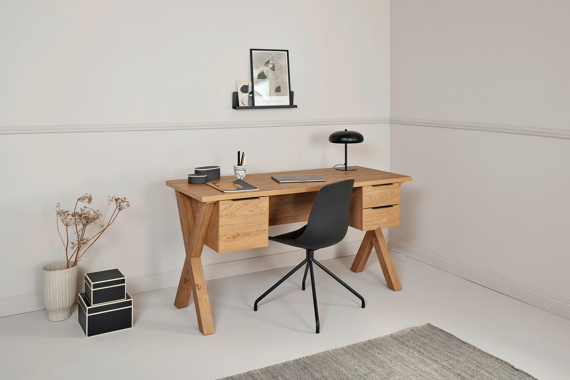 SCHREIBTISCH 146/59/76 cm  in Eichefarben  - Eichefarben/Anthrazit, Modern, Holzwerkstoff/Metall (146/59/76cm) - Livetastic