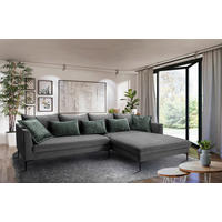 ECKSOFA in Flachgewebe Dunkelgrau  - Dunkelgrau/Schwarz, Design, Textil/Metall (321/187cm) - Livetastic