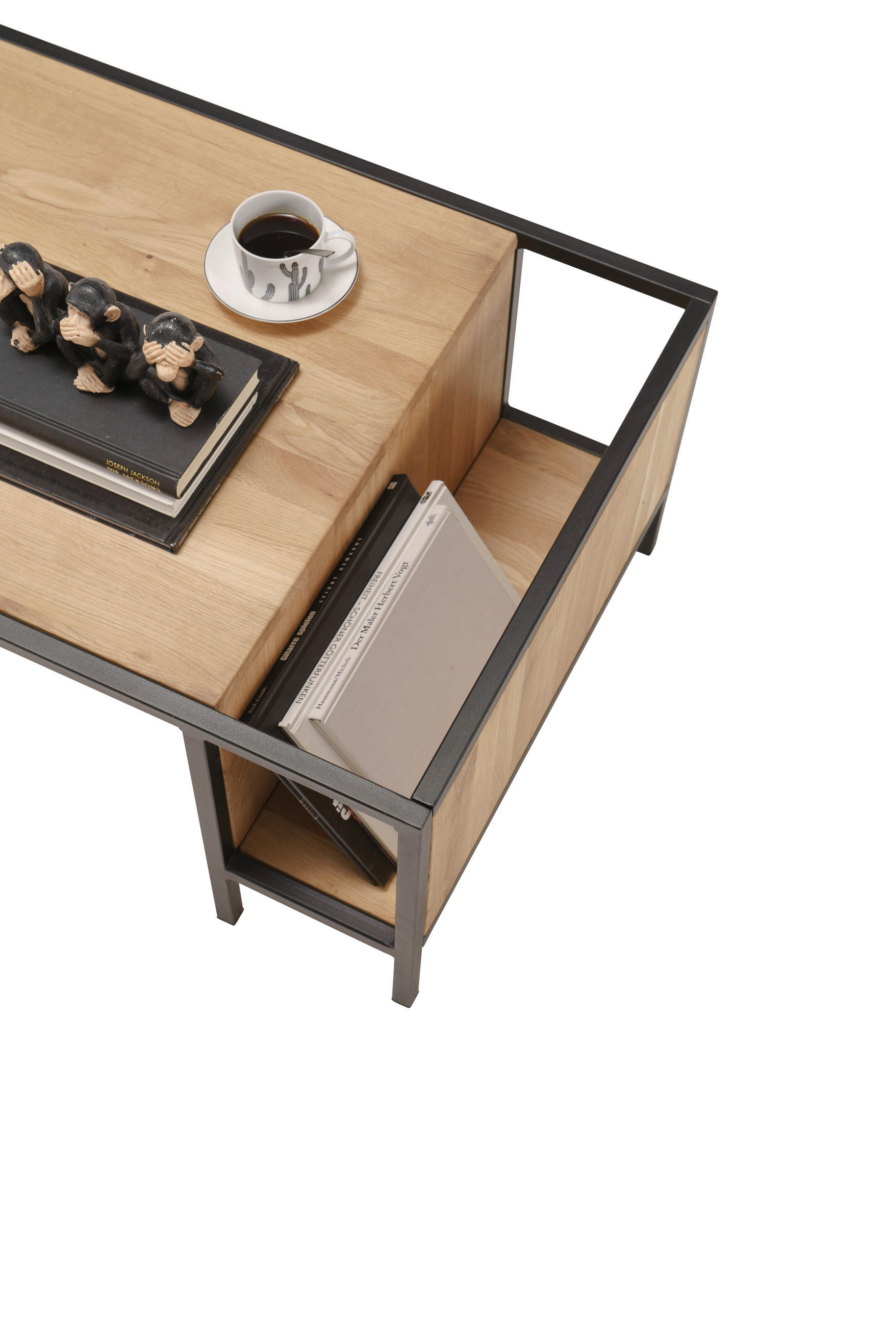 COUCHTISCH Eiche massiv 110/60/40 cm Schwarz, Eichefarben  - Eichefarben/Schwarz, Design, Holz/Metall (110/60/40cm) - MID.YOU