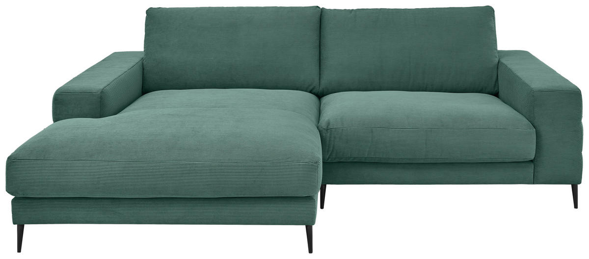 ECKSOFA Grün Feincord Rücken echt  - Schwarz/Grün, Design, Textil/Metall (177/253cm) - Dieter Knoll