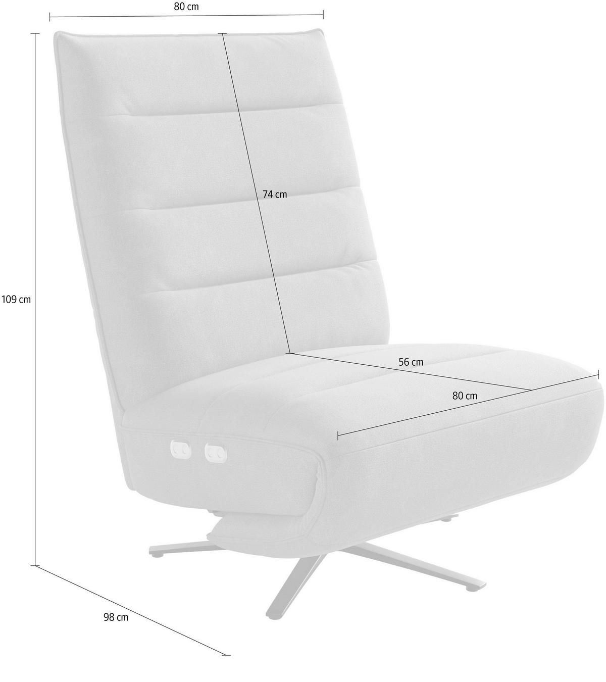 RELAXSESSEL EVE E Chenille Kopfteilverstellung, Rücken echt    - Anthrazit/Silberfarben, Basics, Textil/Metall (80/109/98cm) - Sit & More