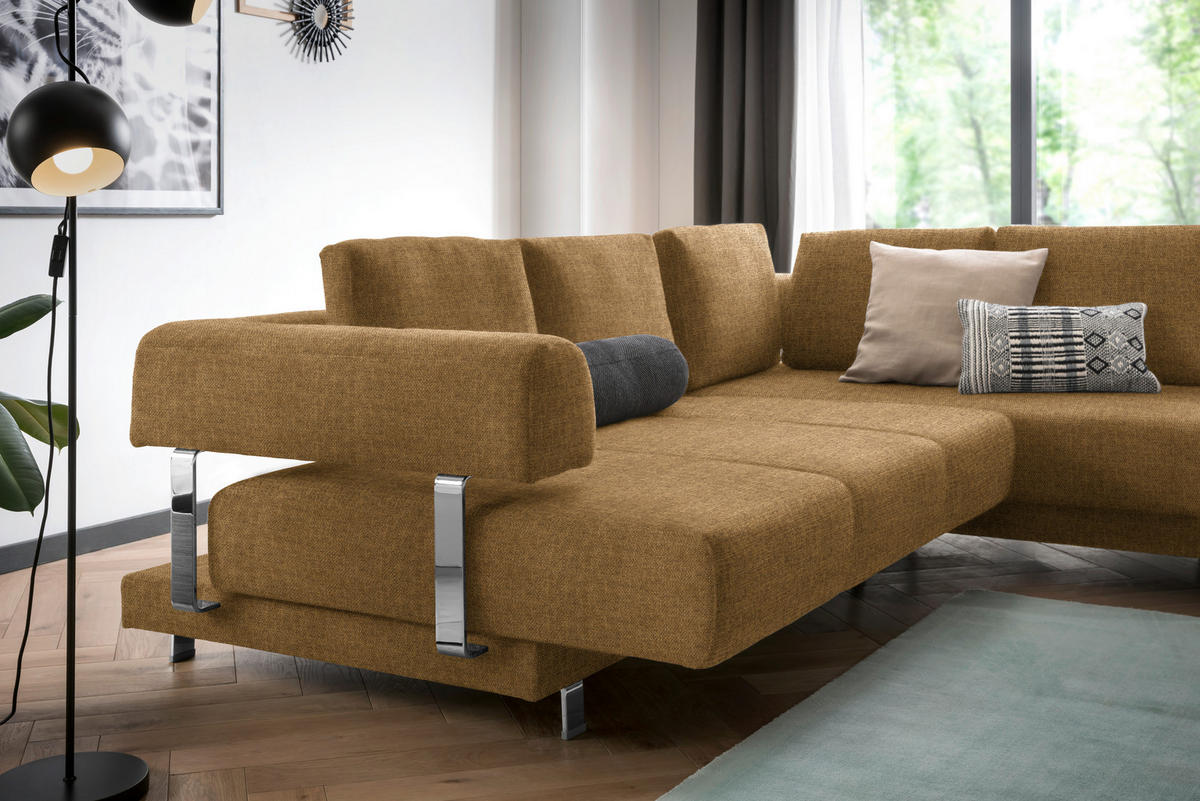 ECKSOFA in Chenille Honig  - Honig, Design, Textil/Metall (277/235cm)