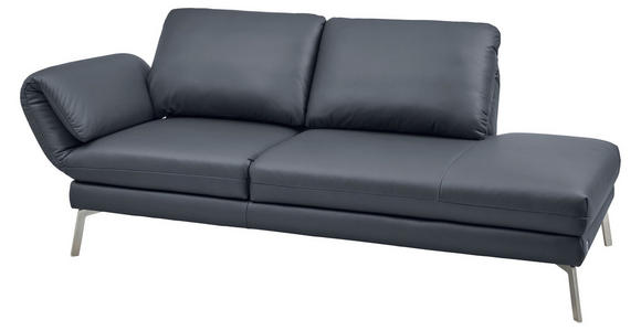 RÉCAMIERE in Echtleder Dunkelblau, Blaugrau - Chromfarben/Blaugrau, Design, Leder/Metall (209/85-109/95-16cm) - Dieter Knoll