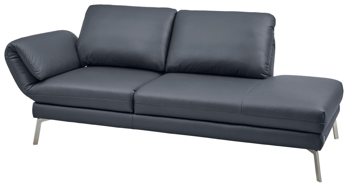 RÉCAMIERE in Echtleder Dunkelblau, Blaugrau  - Chromfarben/Blaugrau, Design, Leder/Metall (209/85-109/95-16cm) - Dieter Knoll