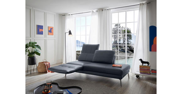 RÉCAMIERE in Echtleder Dunkelblau, Blaugrau - Chromfarben/Blaugrau, Design, Leder/Metall (209/85-109/95-16cm) - Dieter Knoll