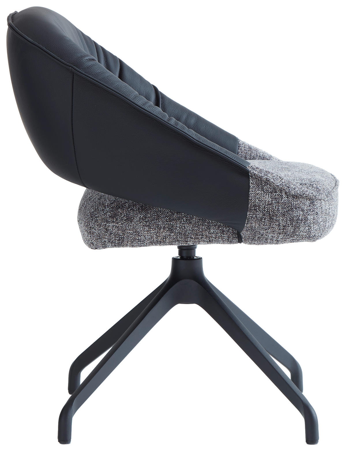 ARMLEHNSTUHL  Sitzfläche 360° drehbar, automatische Rückholfunktion Leinenoptik Echtleder  Grau, Schwarz  - Schwarz/Grau, Design, Leder/Textil (60/81/63.5cm) - Dieter Knoll