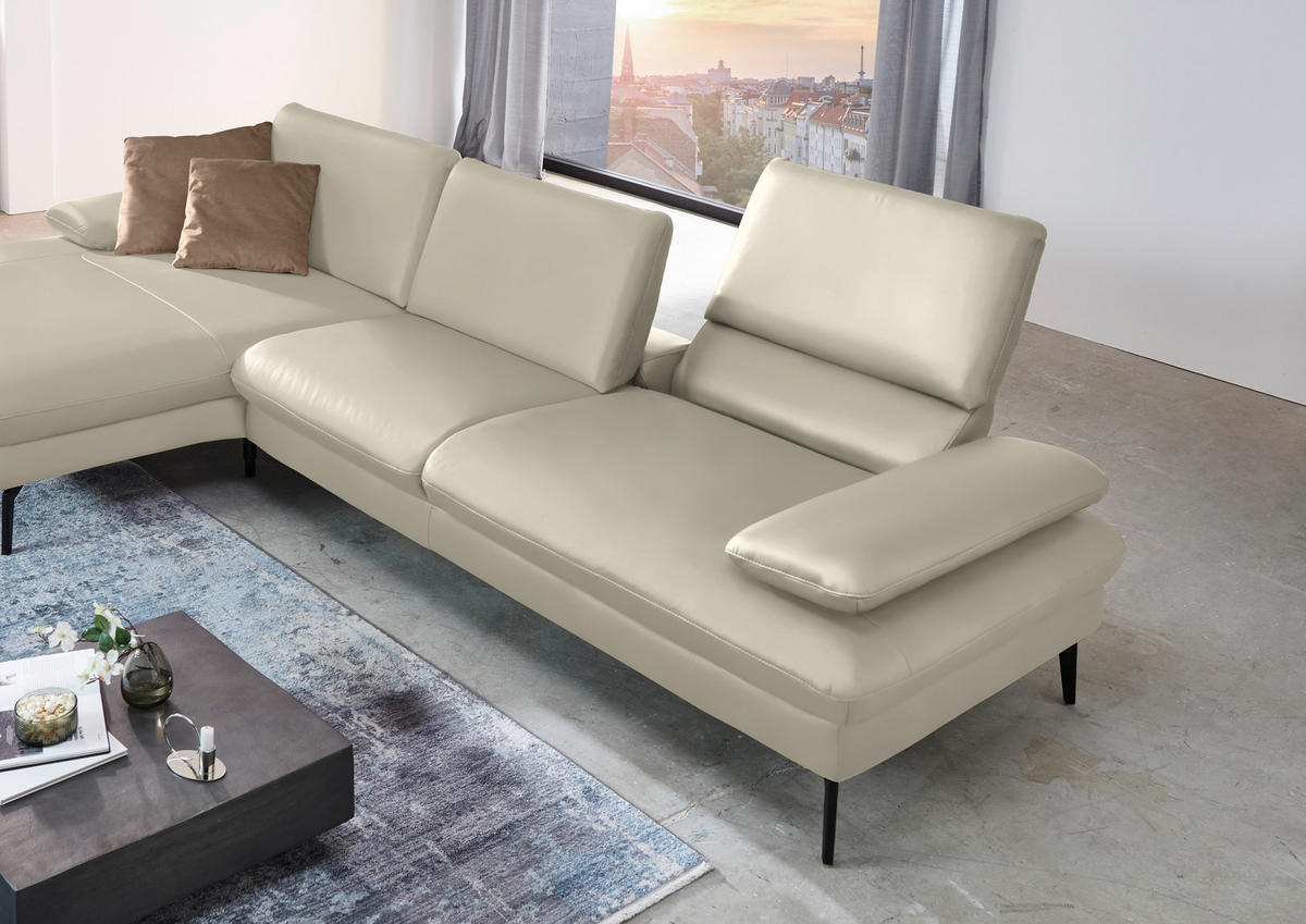 ECKSOFA in Echtleder Ecru  - Ecru/Schwarz, Design, Leder/Metall (157/325cm) - Dieter Knoll