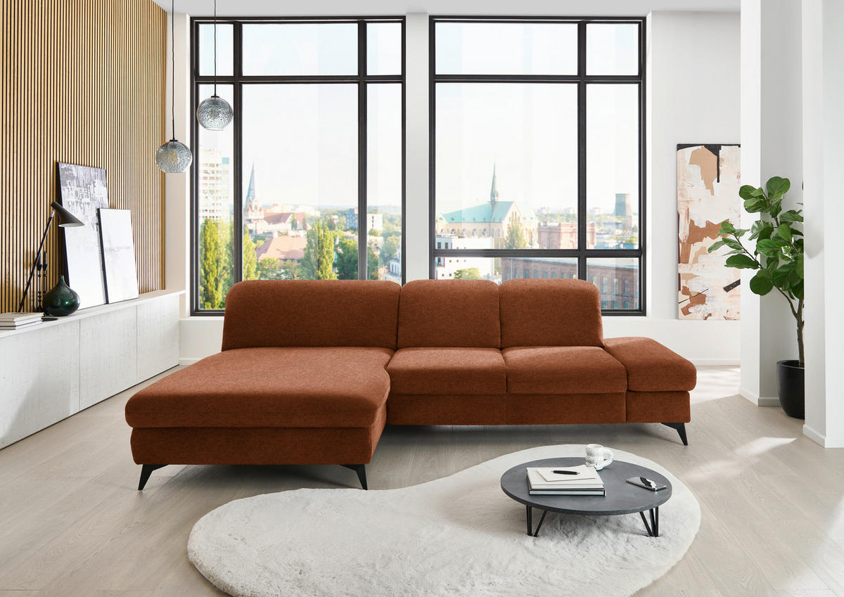 ECKSOFA  in Chenille Rostfarben  198/288 cm  - Rostfarben/Schwarz, Design, Textil/Metall (198/288cm) - Beldomo Style