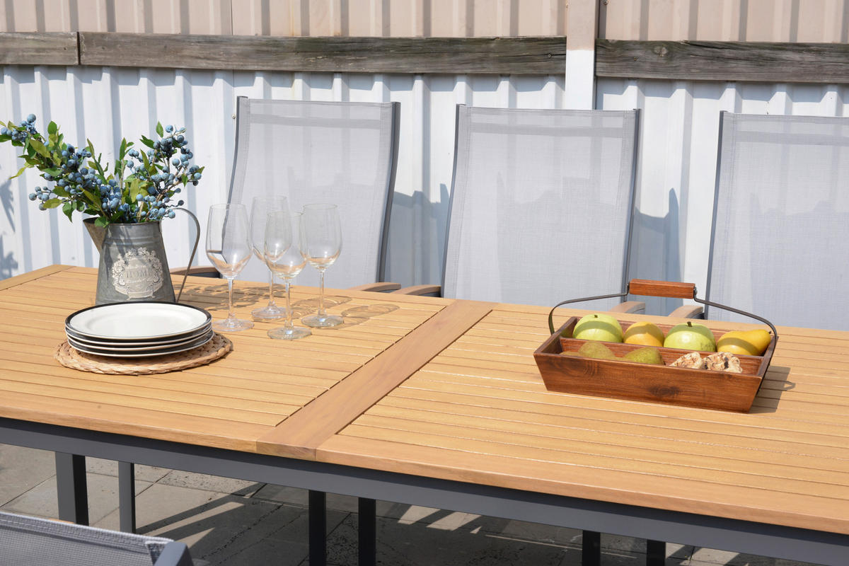 GARTENTISCH 206/90/74 cm  - Dunkelgrau/Teakfarben, Design, Holz/Metall (206/90/74cm) - Ambia Garden
