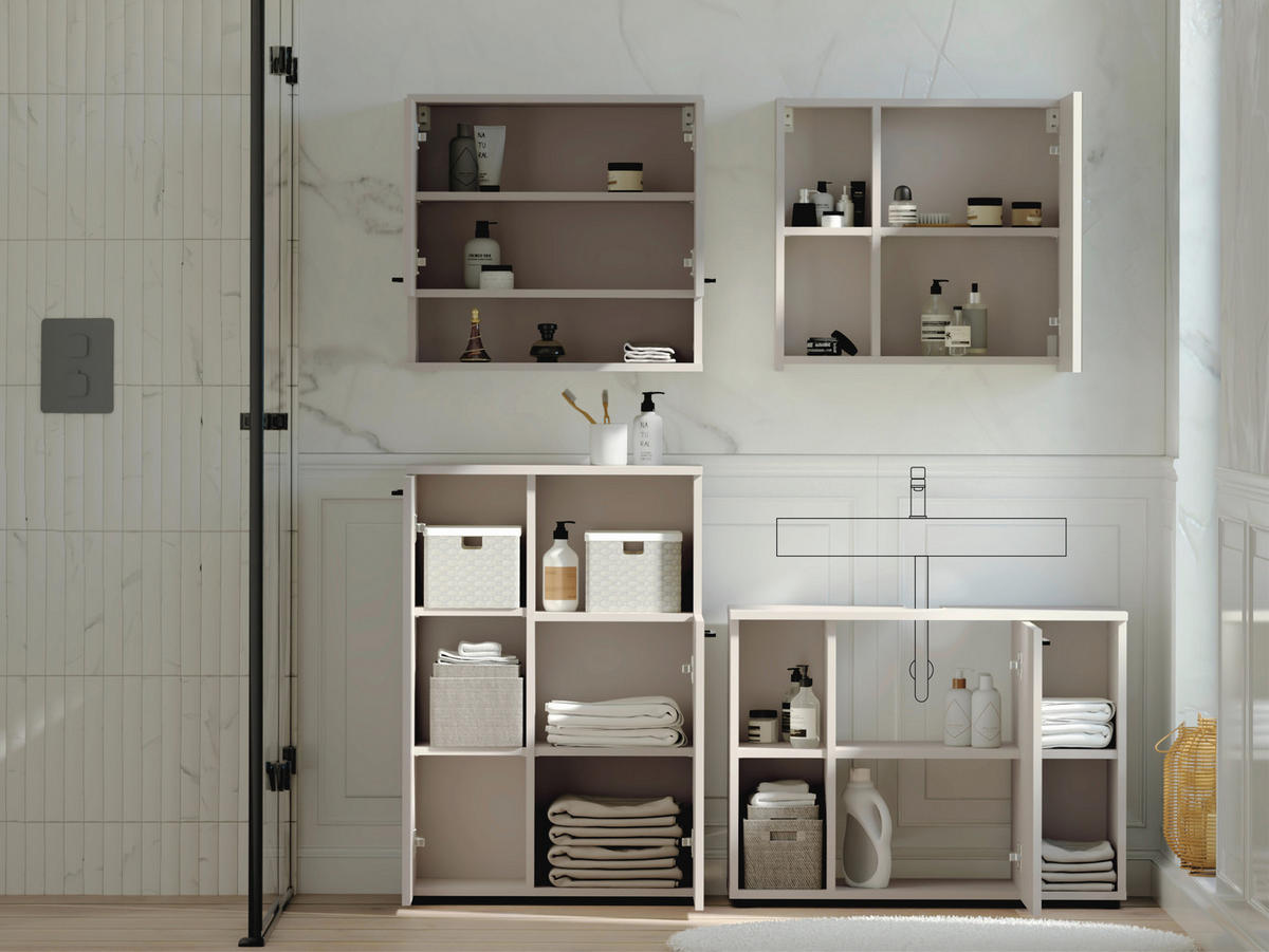 BADEZIMMER 4-teilig  in 155 cm  - Kaschmir/Schwarz, Trend, Glas/Holzwerkstoff (155cm) - Respekta