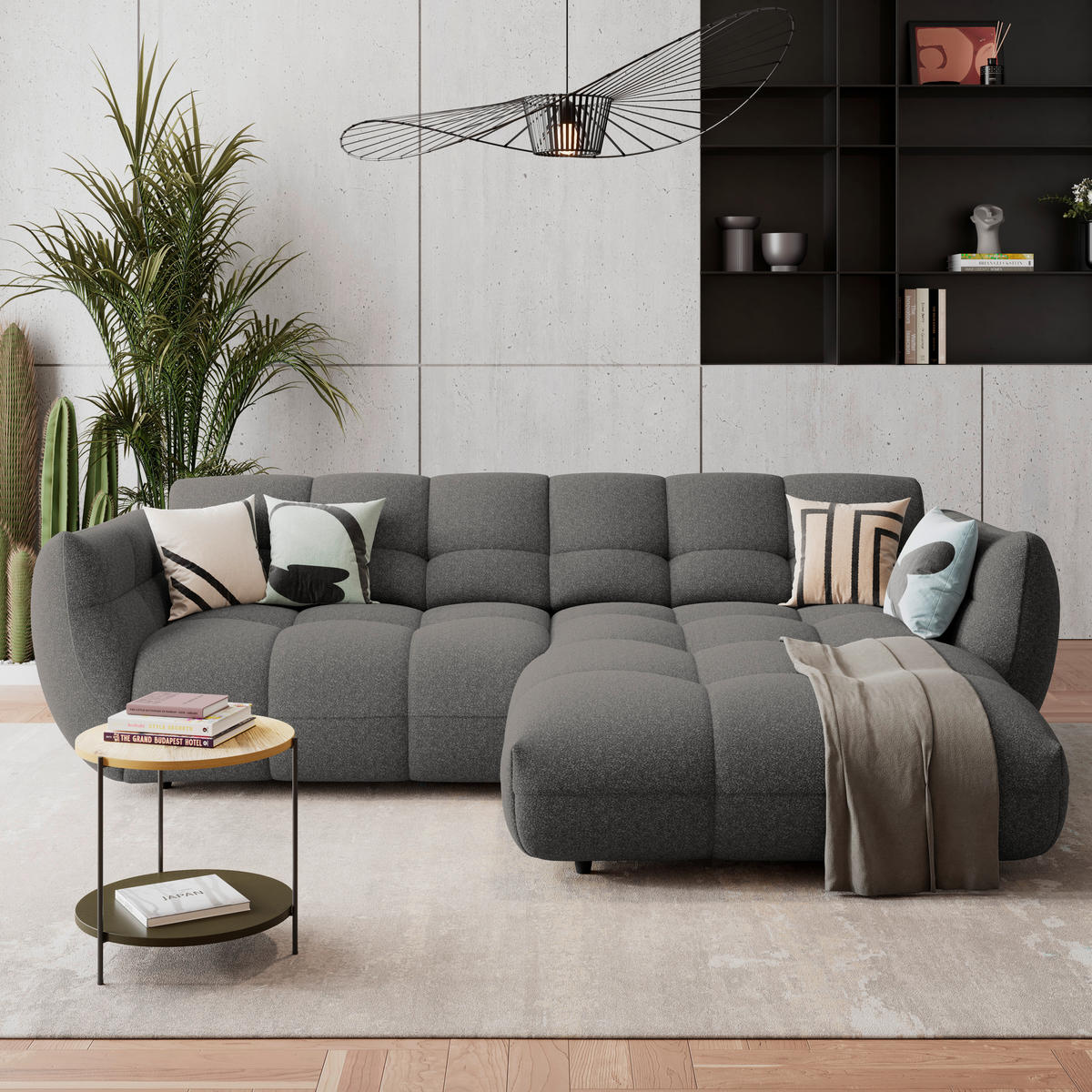 ECKSOFA Chenille Graubraun  - Graubraun/Schwarz, Trend, Kunststoff/Textil (280/178cm) - MID.YOU