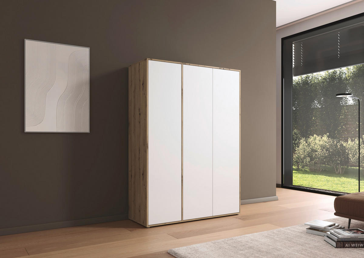 DREHTÜRENSCHRANK in Weiss, Eiche Artisan  - Weiss/Eiche Artisan, Modern, Holzwerkstoff (140/194/53cm) - Rauch Möbel