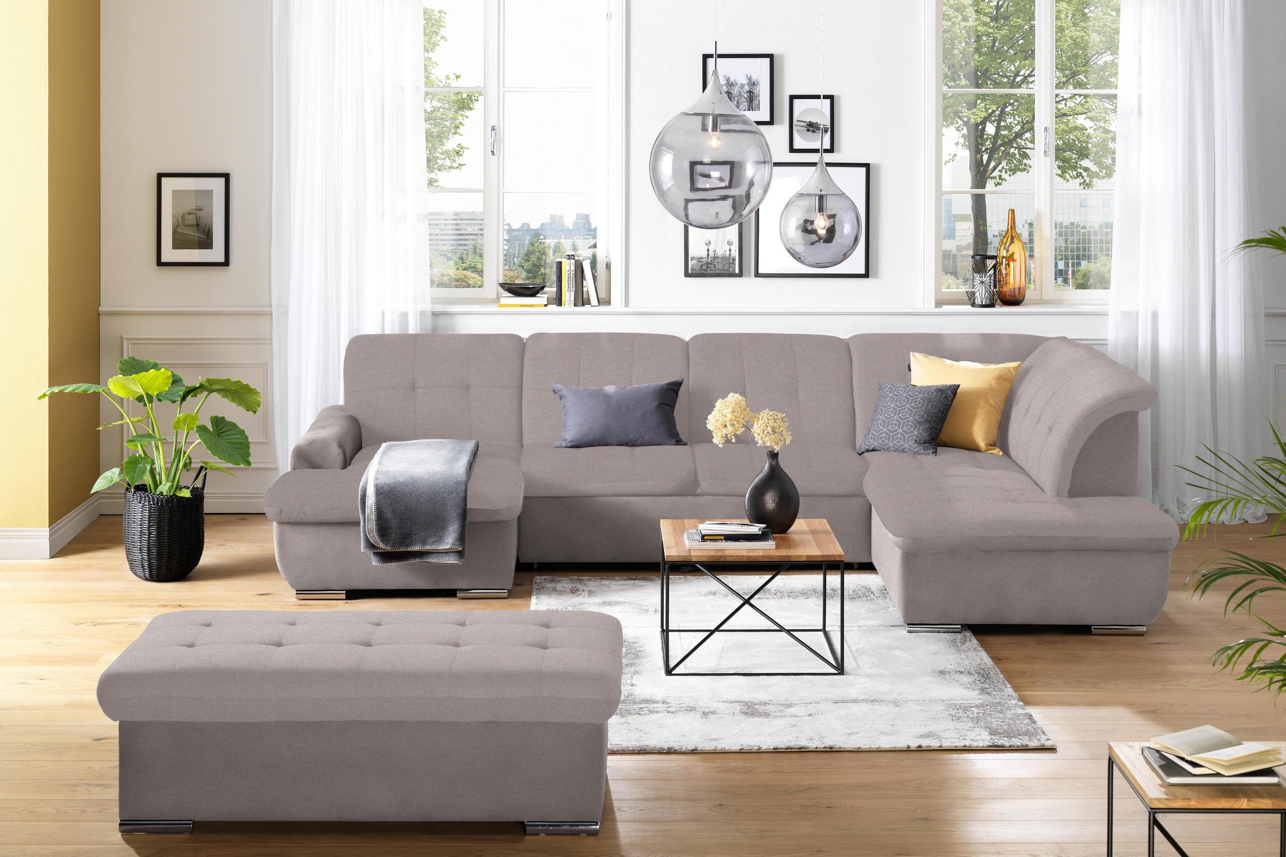 HOCKER Flachgewebe Taupe  - Taupe/Silberfarben, Design, Textil/Metall (137/43/74cm) - Cantus