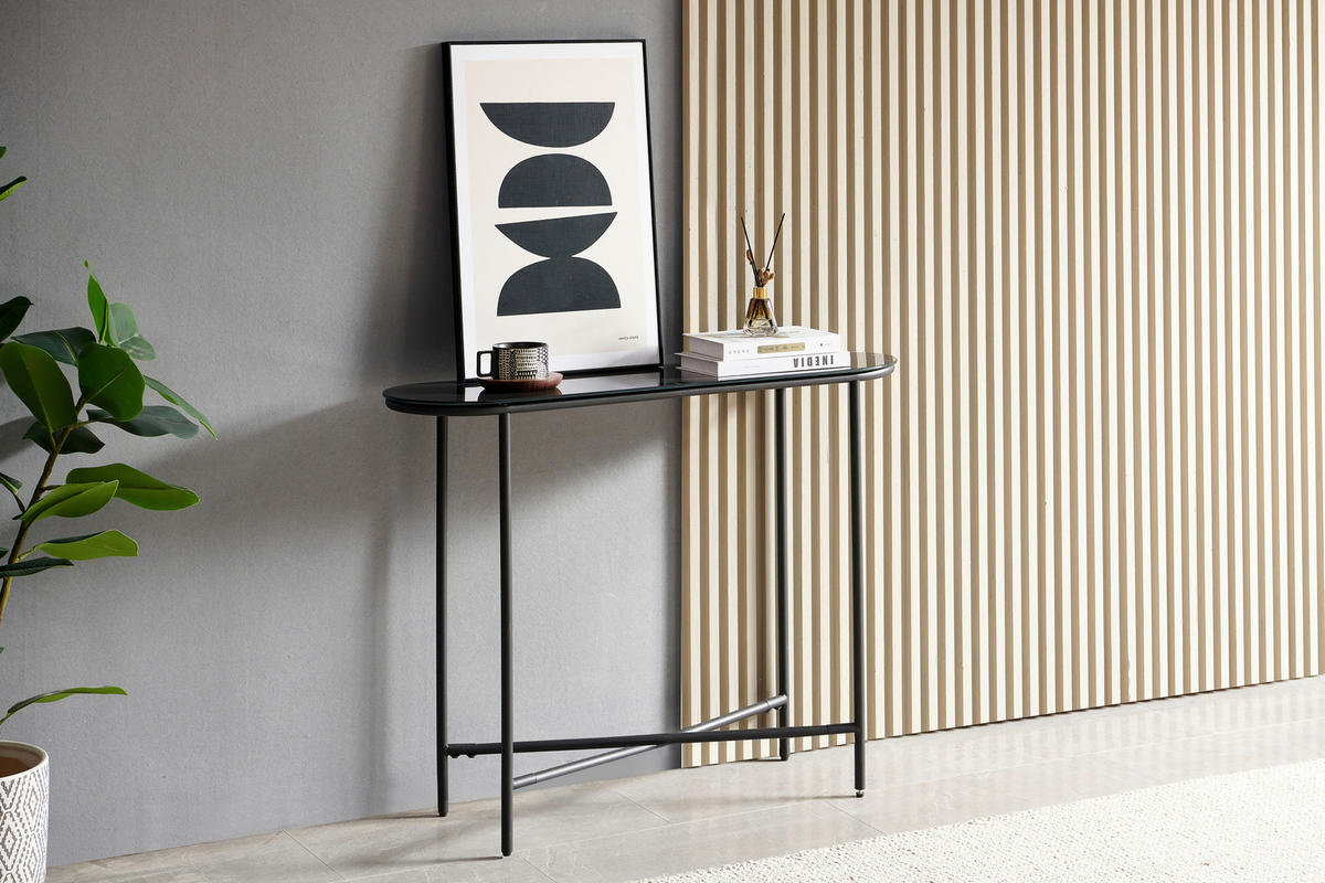 KONSOLENTISCH in Metall, Glas 100/30/76 cm    - Schwarz, Design, Glas/Metall (100/30/76cm) - MID.YOU
