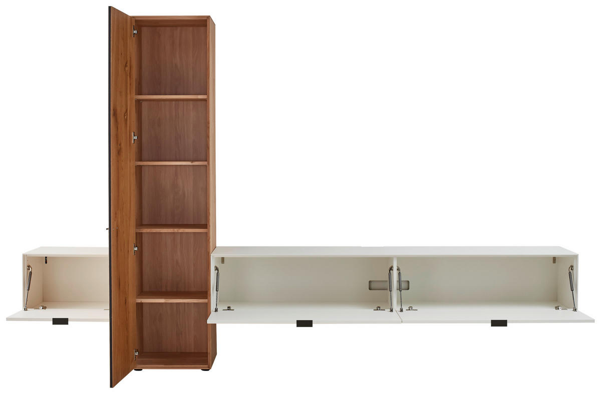 WOHNWAND  in Weiss, Eichefarben 320,7/205,5/37,1 cm  - Weiss/Eichefarben, Design, Glas/Holz (320,7/205,5/37,1cm) - Dieter Knoll