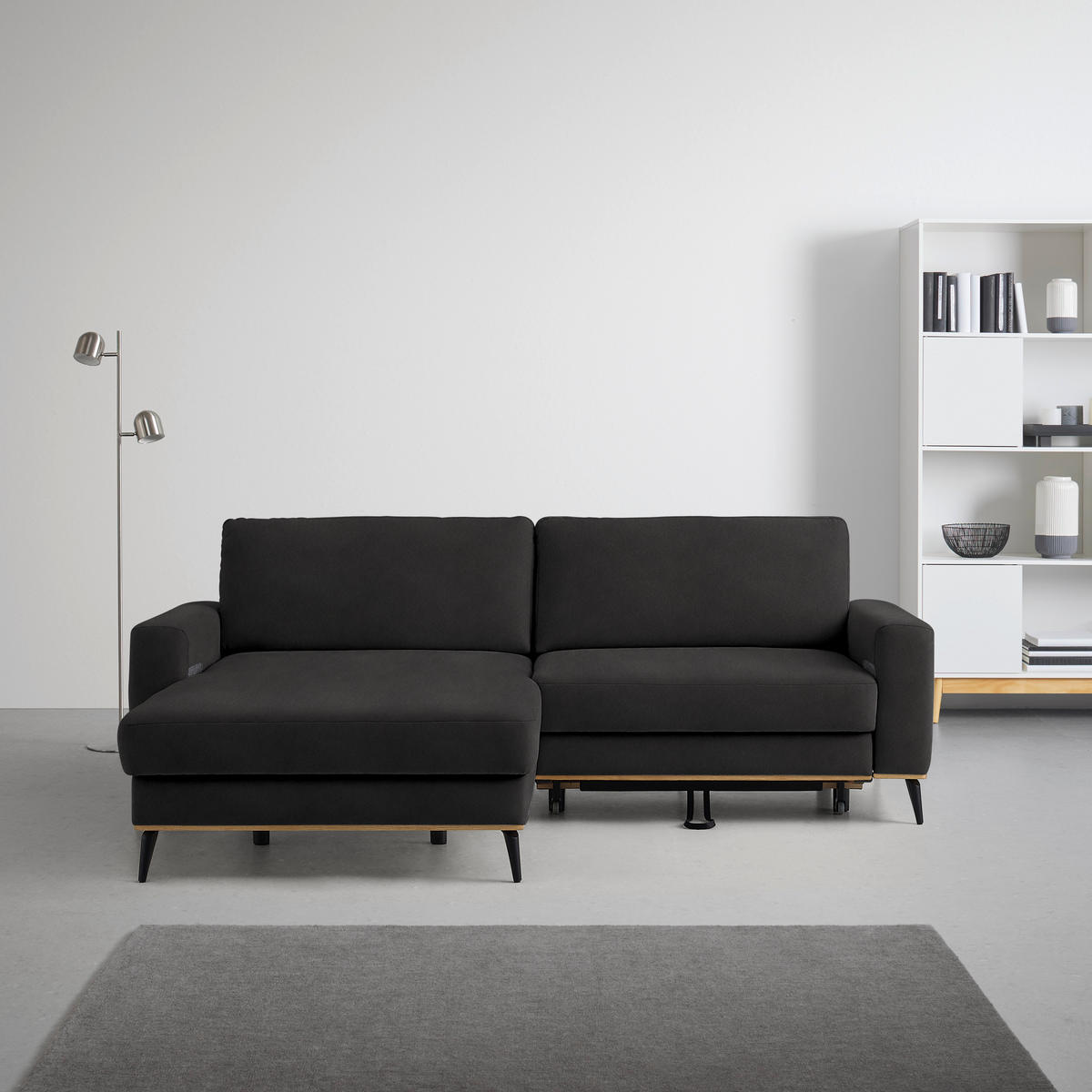 ECKSOFA in Lederlook, Mikrofaser Dunkelgrau  - Dunkelgrau/Schwarz, Konventionell, Holz/Textil (167/234cm) - MID.YOU