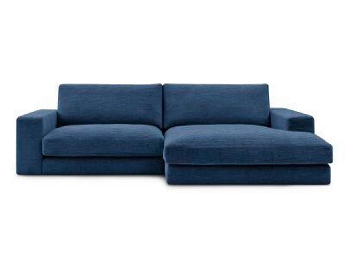 ECKSOFA Ottomane rechts  LEONARD Dunkelblau Struktur  - Schwarz/Dunkelblau, MODERN, Kunststoff/Textil (234/159cm)
