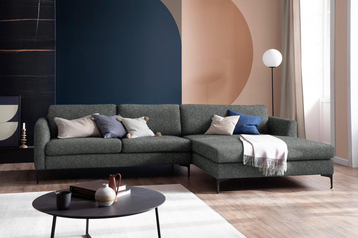 ECKSOFA in Flachgewebe Anthrazit  310/195 cm  - Anthrazit/Schwarz, Design, Textil/Metall (310/195cm) - Schöner Wohnen
