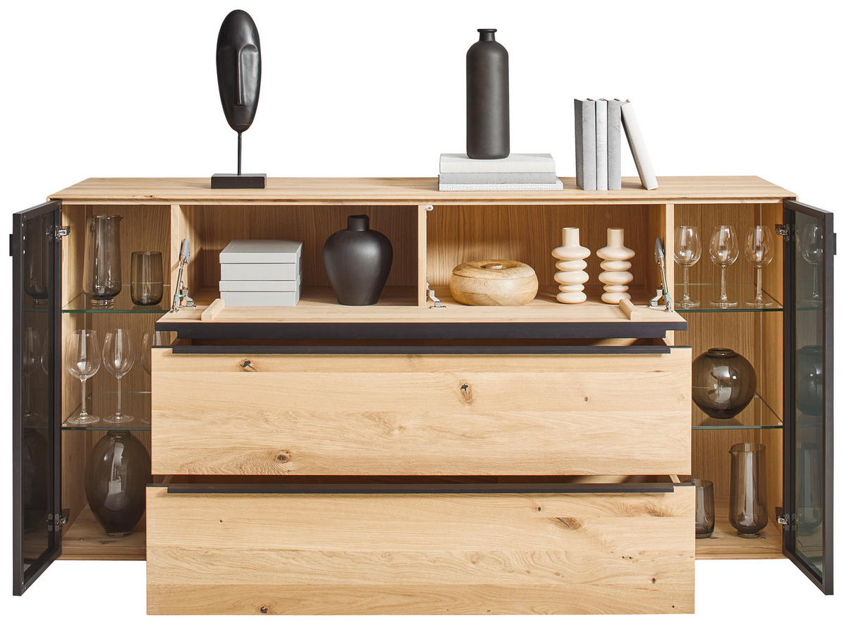 SIDEBOARD Eichefarben  182/90,3/47,1 cm  - Eichefarben/Anthrazit, Natur, Glas/Holz (182/90,3/47,1cm) - Valnatura