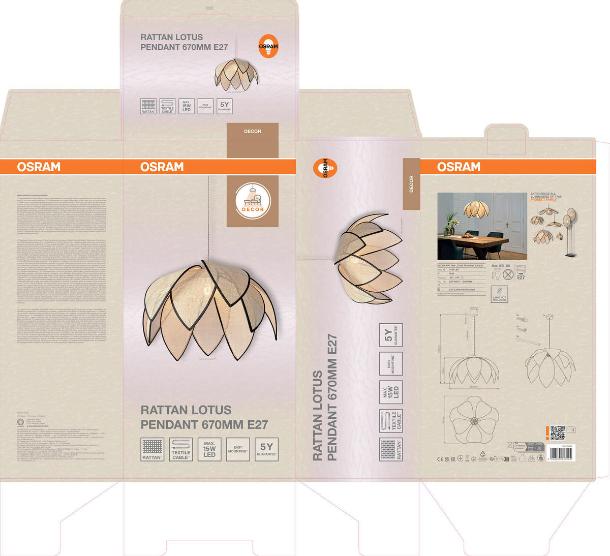 HÄNGELEUCHTE 67/146,5 cm  - Beige, Basics, Holz/Metall (67/146,5cm) - Osram