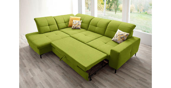 ECKSOFA in Chenille Limette 240/308 cm - Limette/Schwarz, Design, Textil/Metall (240/308cm) - Xora
